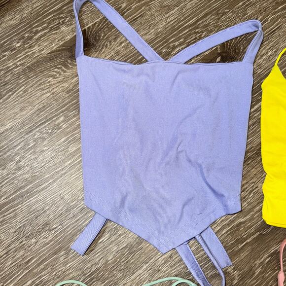 Lot Small 6x Girly Tank Crop Tops Set White Pink Purple Yellow Blouse Backless - Picture 2 of 8